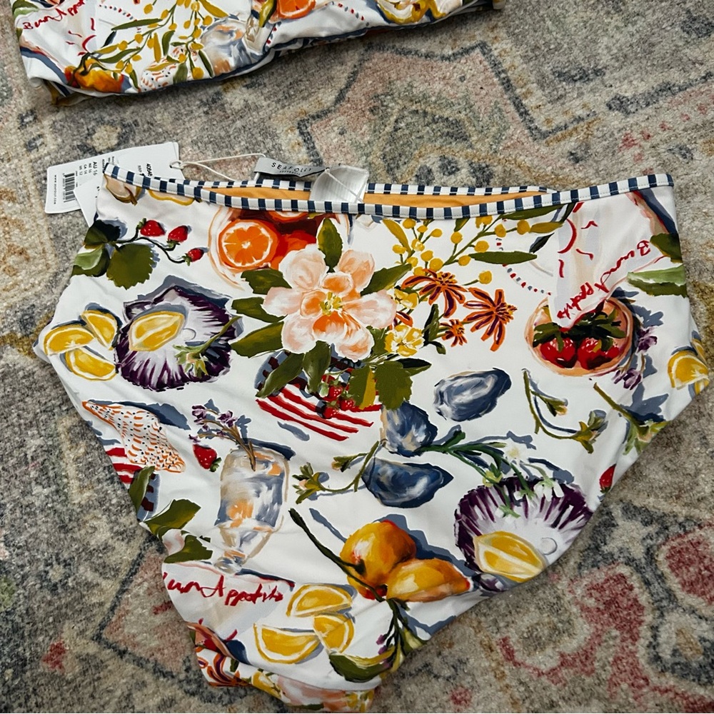 NWT Anthropologie Seafolly Coastal Fruit Beach Print Bikini SET Reversible - Picture 8 of 9
